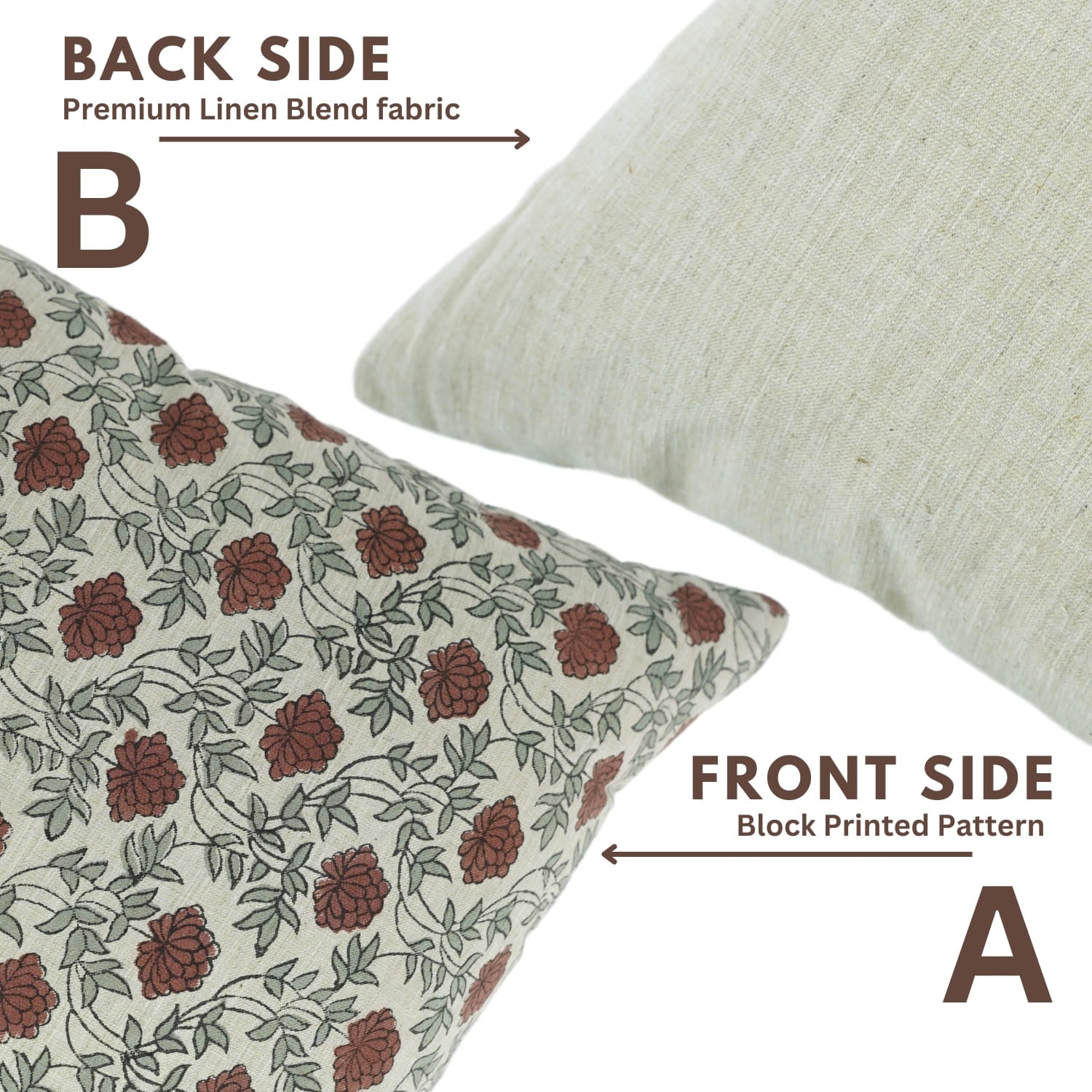 Fab Divine artisan pillow cover with Khoobsurat handblock print on linen blend