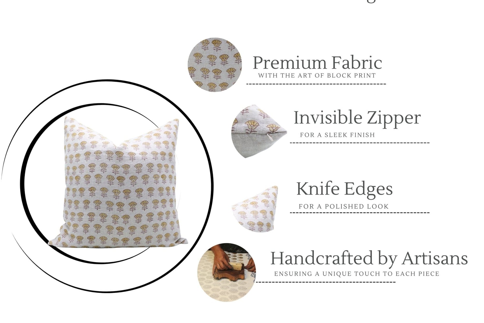 Block Printed Boho Cushion Cover - Kohinoor