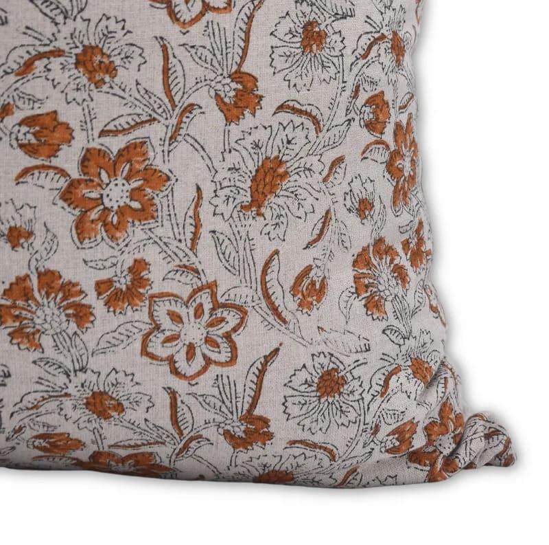Bronze Floral Pure Linen Pillow Cover ||  Kum Kum