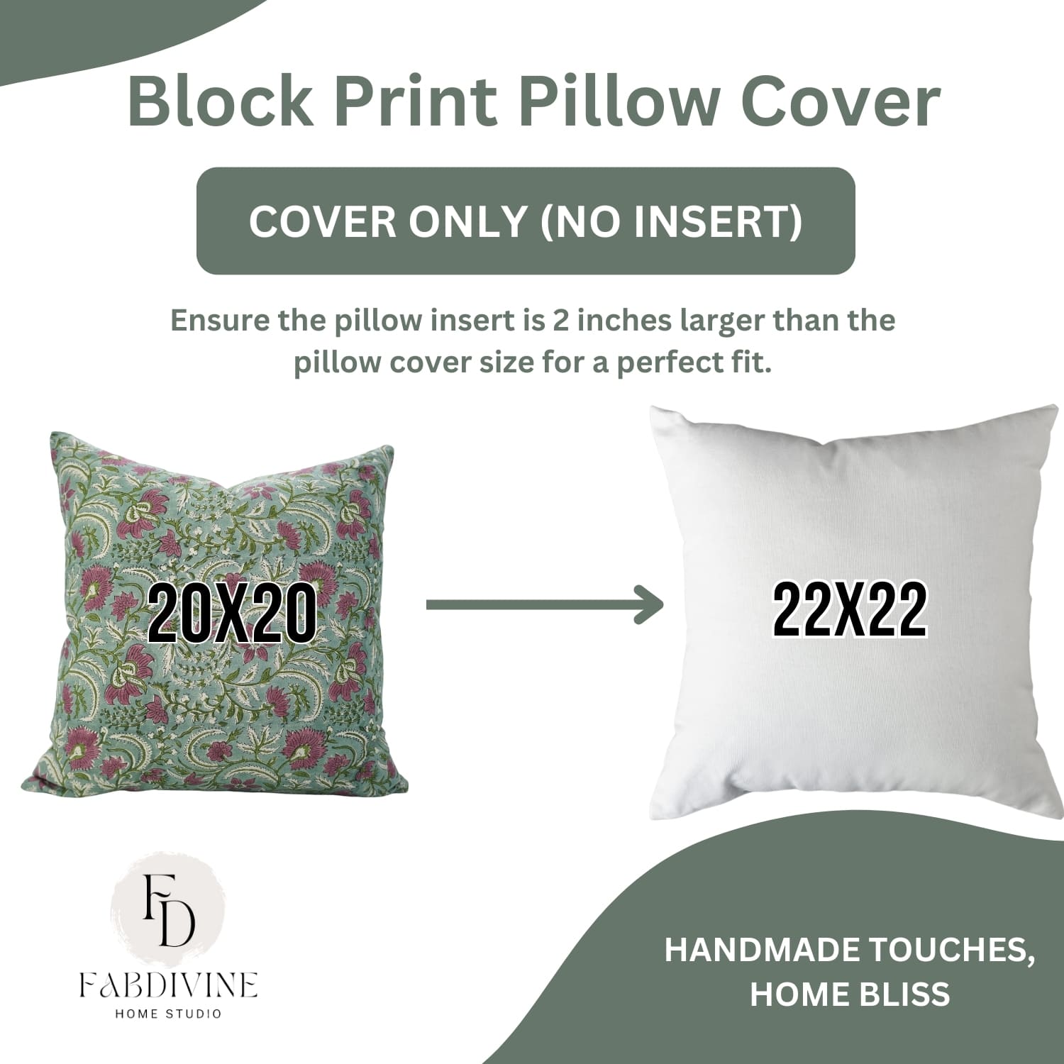 Modern farmhouse style hand-stamped pillow cover for living room decor.