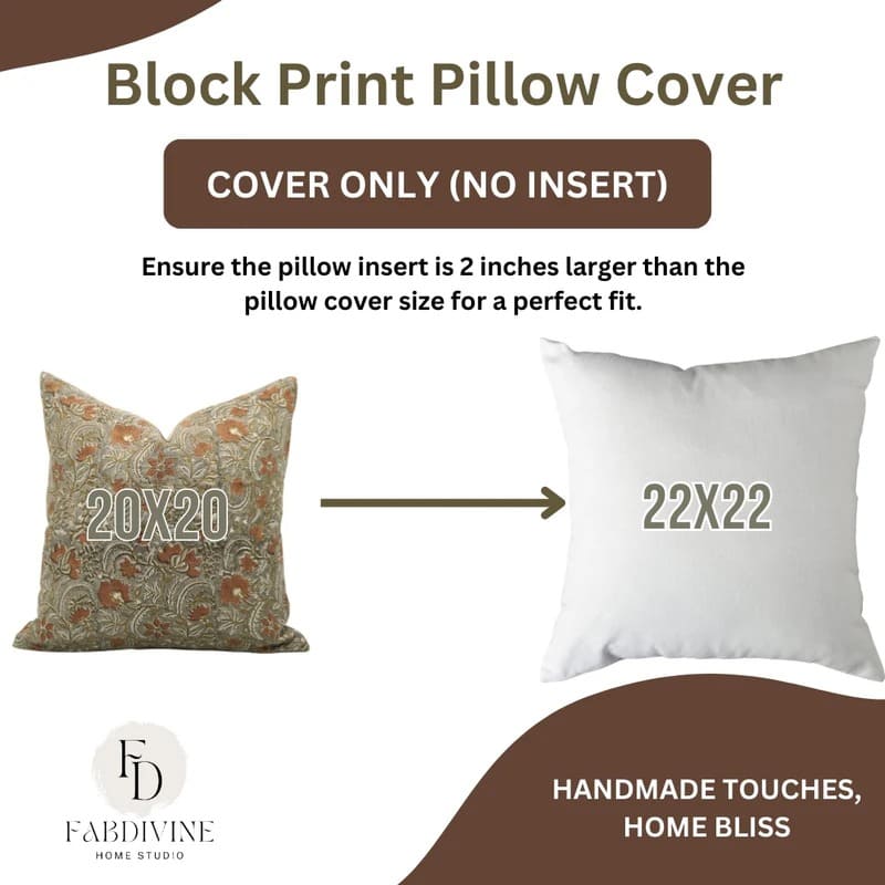 Handmade block print pillow cover, vibrant and soft