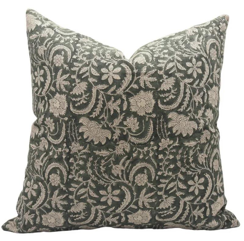 Kundanvan Green Floral Block Print Pillow Cover
