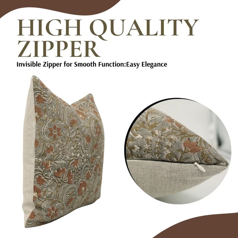 Block Printed Thick Linen Pillow Cover - Kundanvan