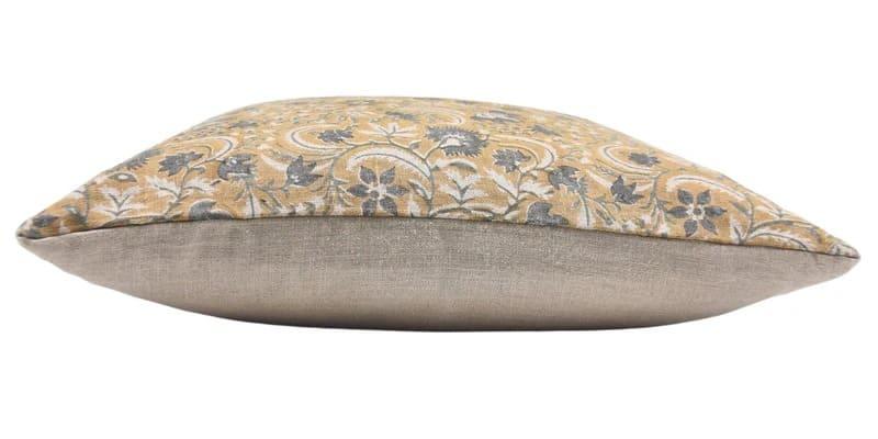 Block Print Mustard Linen Pillow Cover - Kundanvan