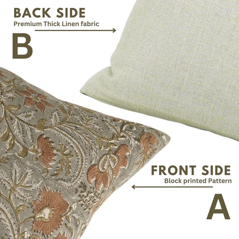 Block Printed Thick Linen Pillow Cover - Kundanvan
