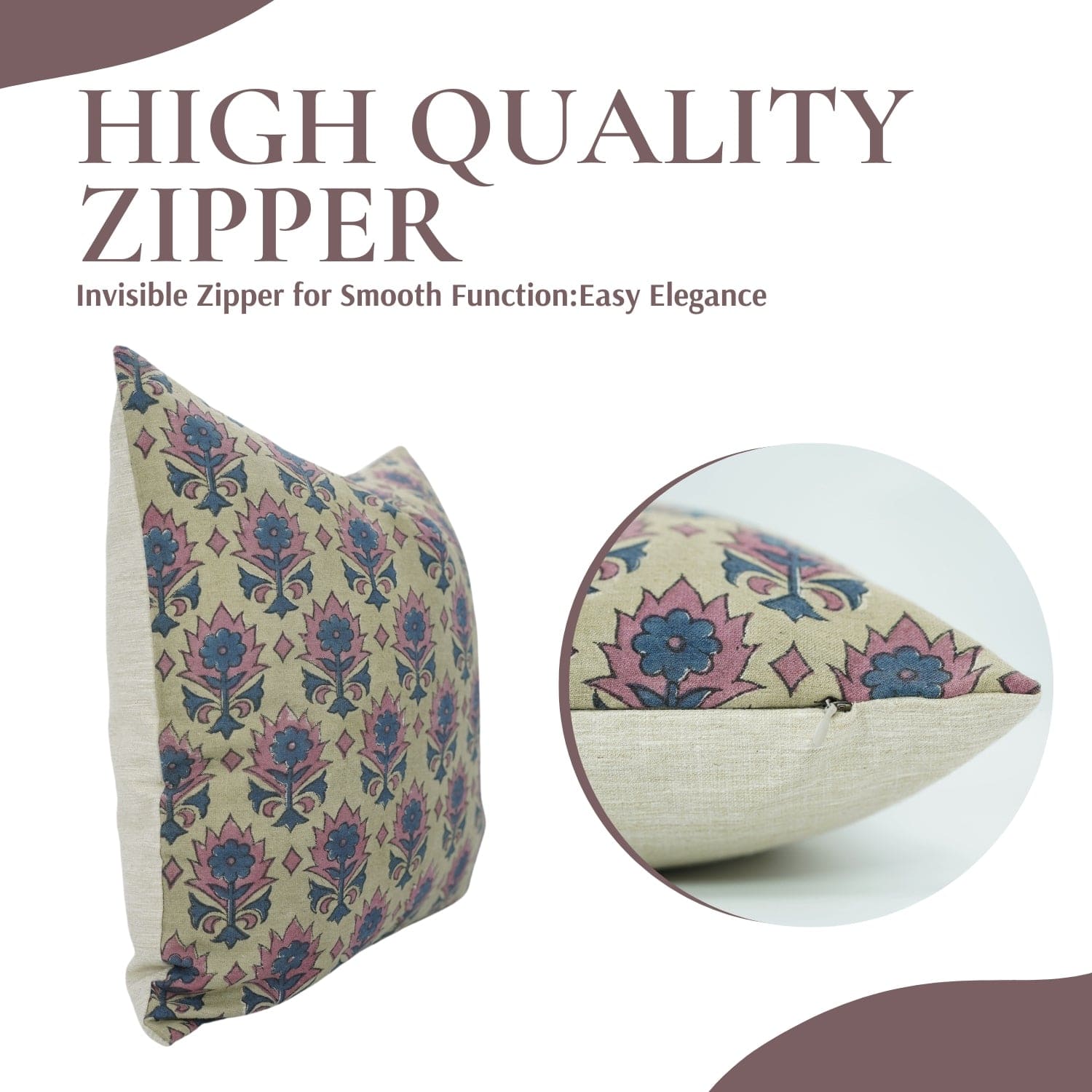 Pink Floral Block Print Linen Throw Case | Kusum