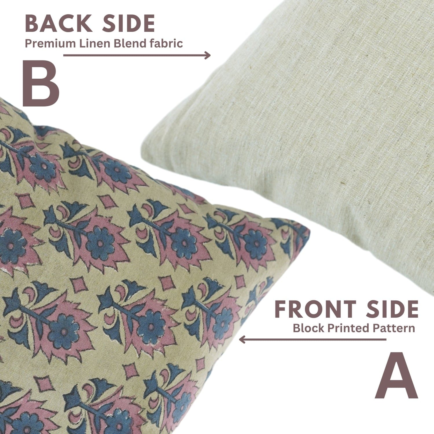 Pink Floral Block Print Linen Throw Case | Kusum