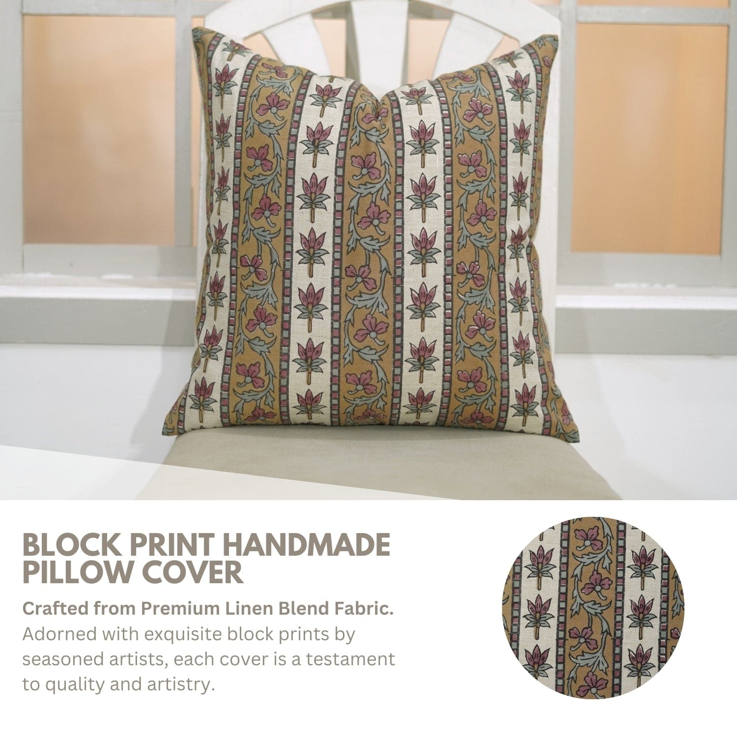Decorative pillow cover with block print design 
