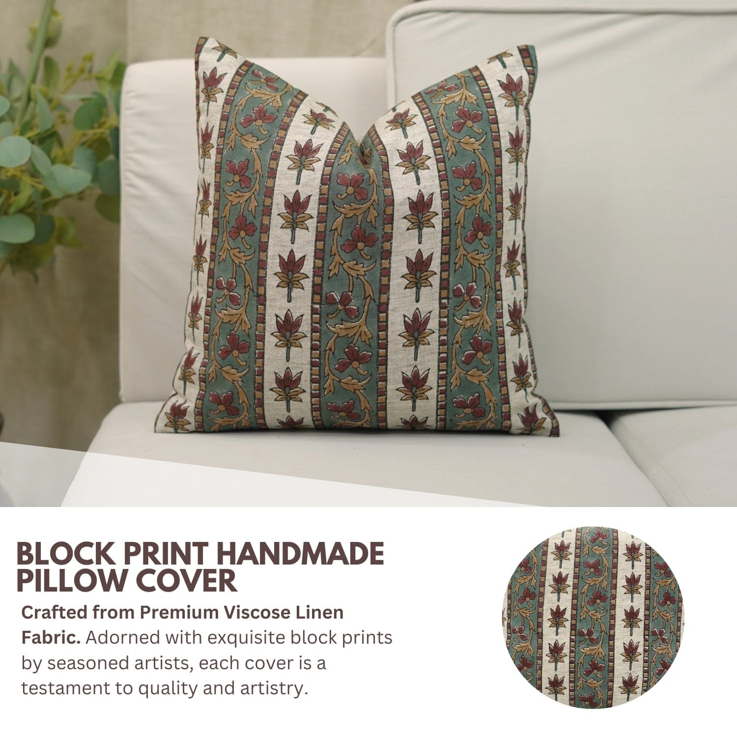 Block Printed Linen Cushion Case - Laxmi