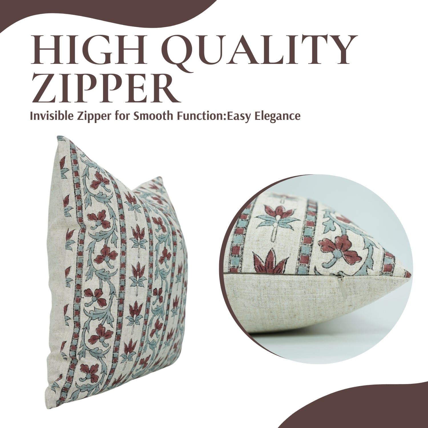 Fab Divine artisan handblock print pillow cover in Sandhya Pushp design