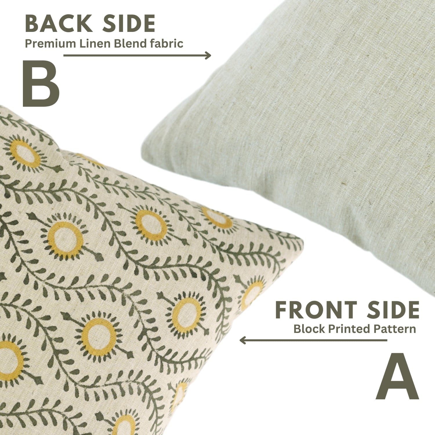 Handmade Linen Mustard Floral Cushion Case - Lehar