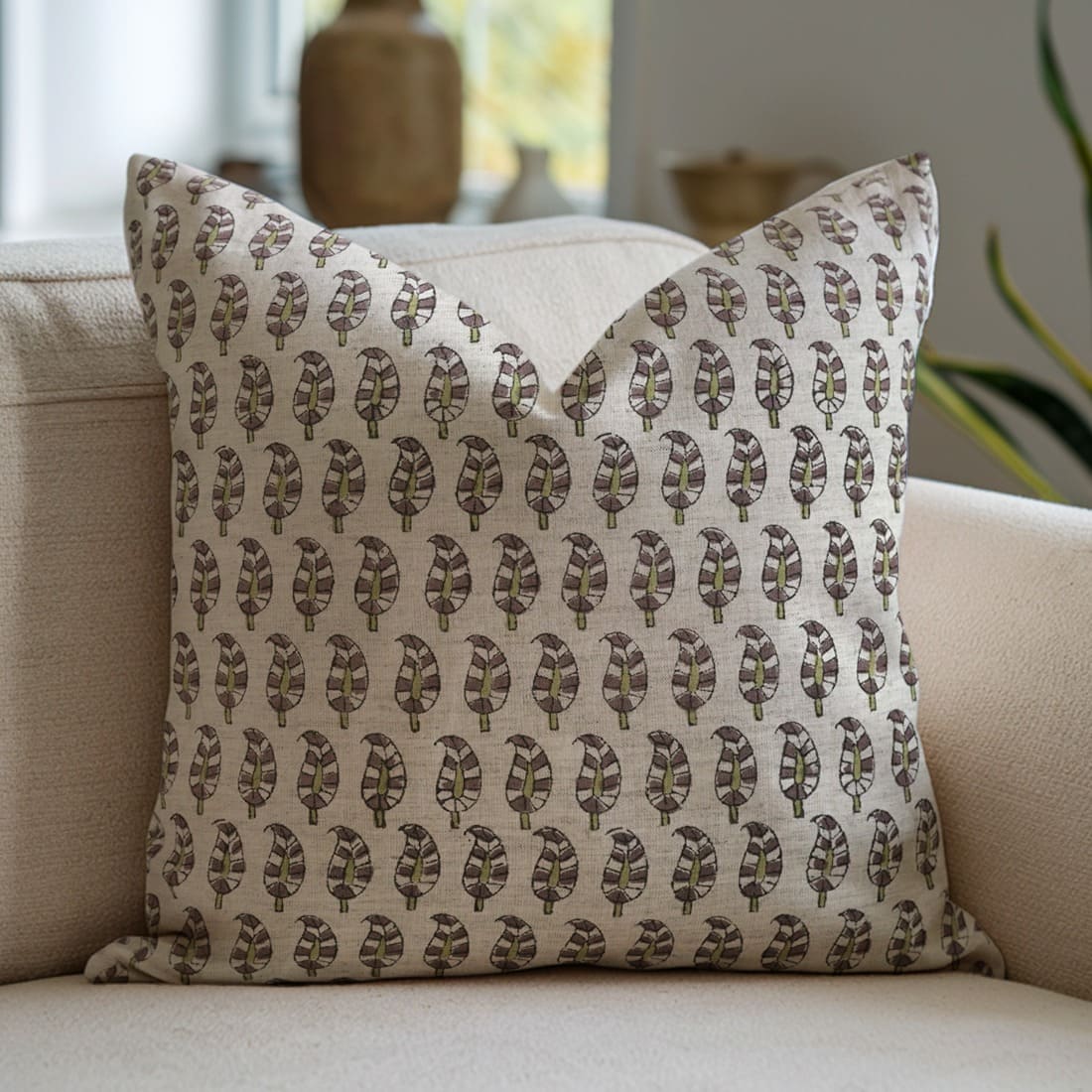 Block Printed Lil Paisley Floral Cushion Cover