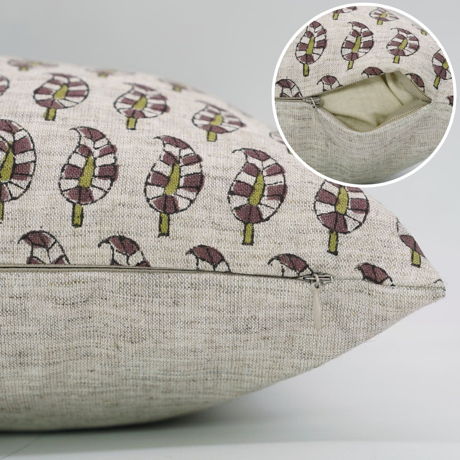 Block Printed Lil Paisley Floral Cushion Cover