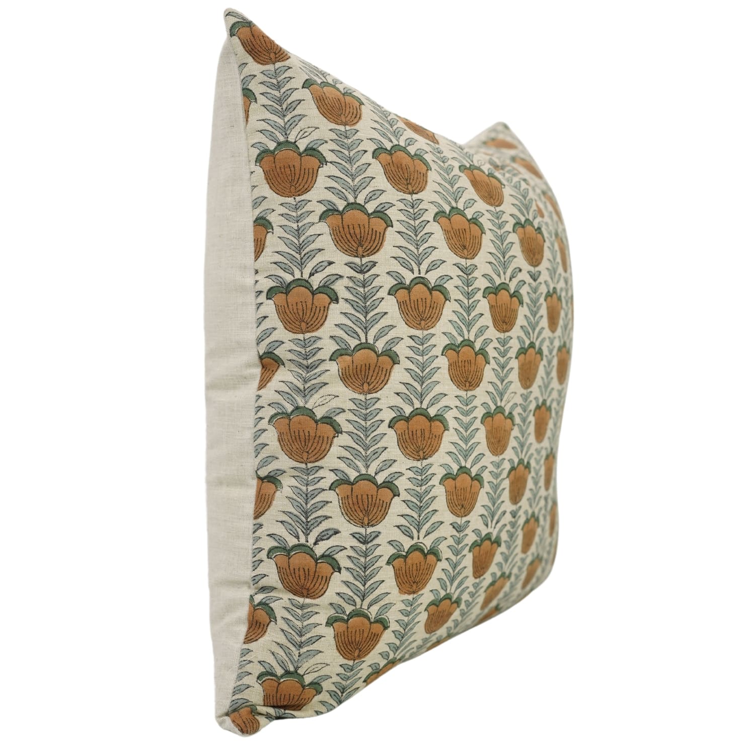 Decorative handblock print Lotus cushion cover, Fab Divine, linen blend fabric