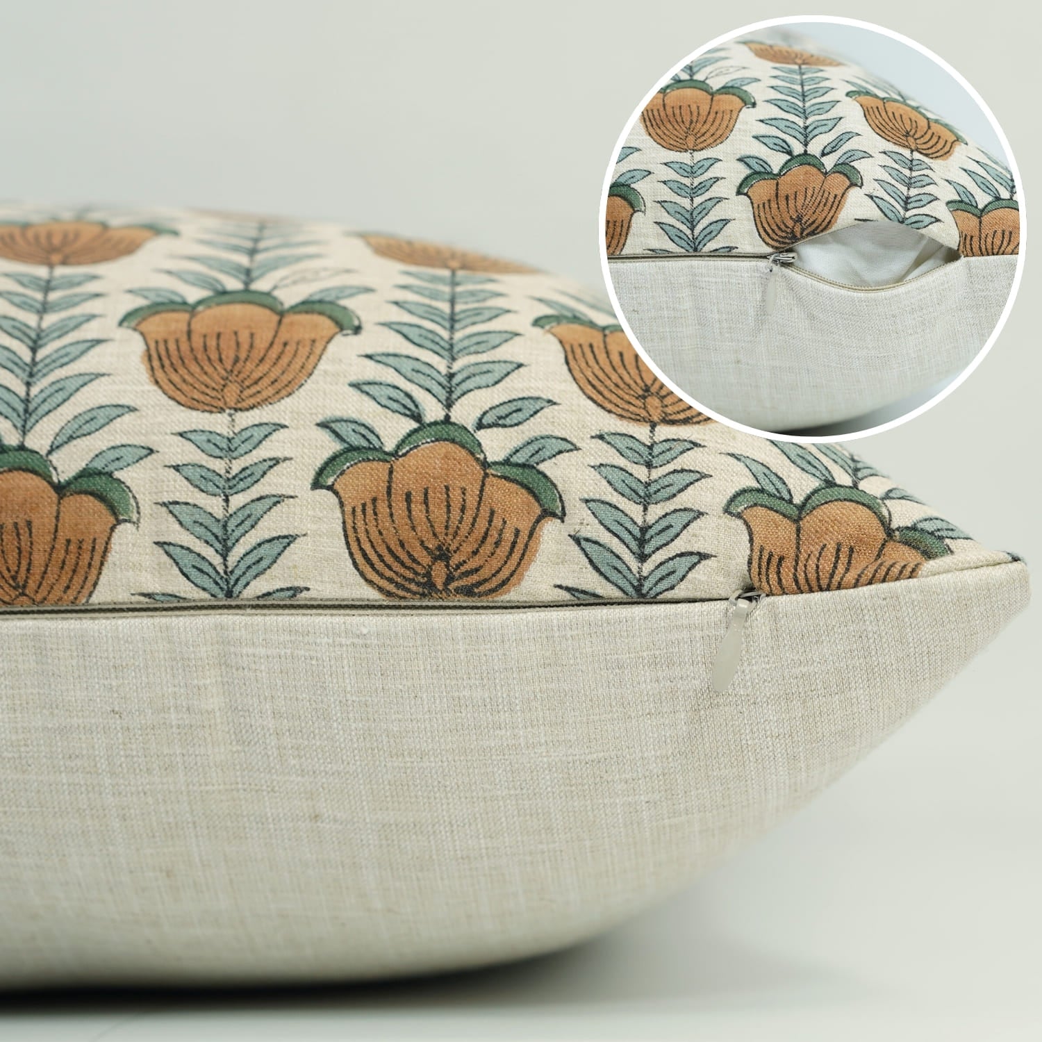 Lotus handblock print cushion cover by Fab Divine