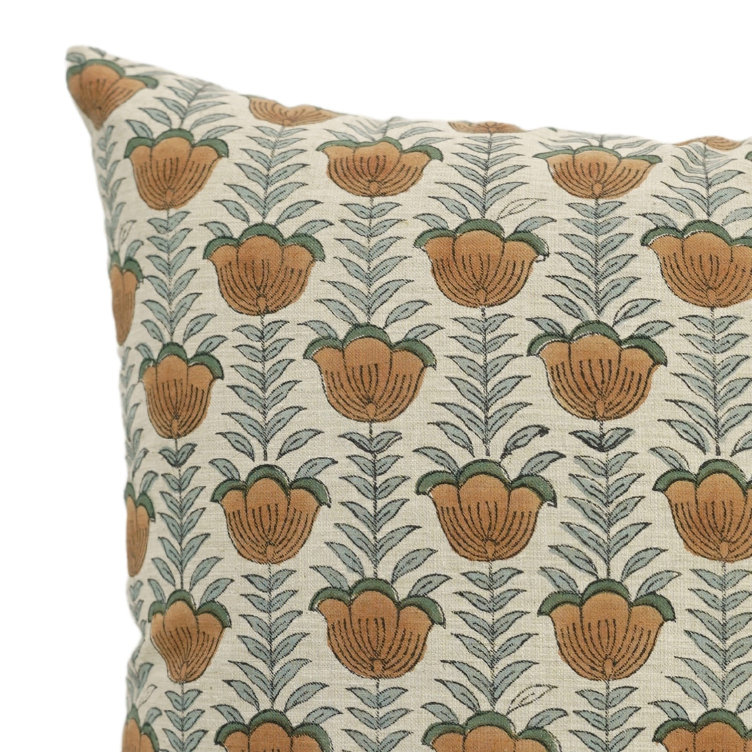 Handblock print cushion cover by Fab Divine in Lotus design, linen blend fabric