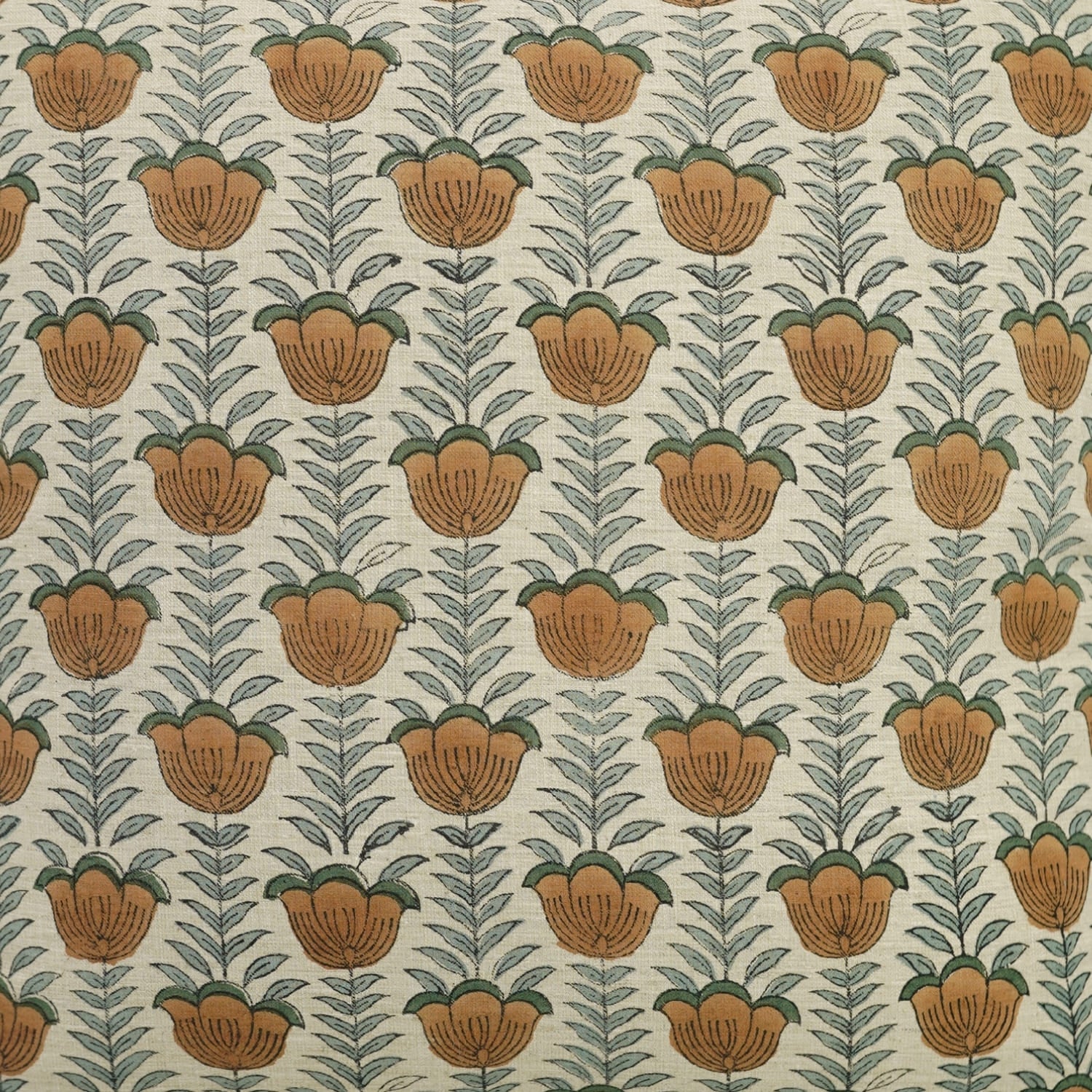 Linen blend pillow cover with Lotus handblock print by Fab Divine 