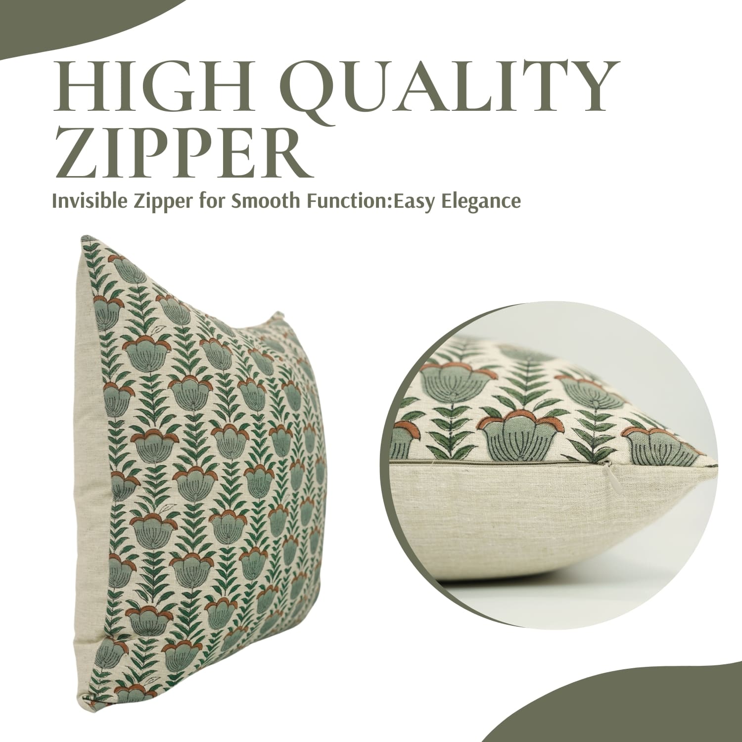 Hand block printed lotus cushion cover by Fabdivine