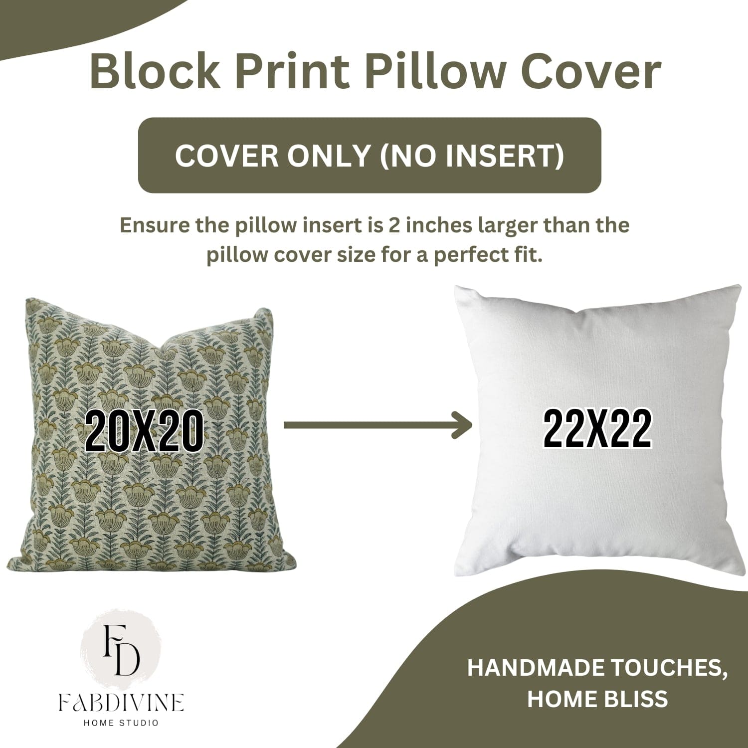 Block Printed Lotus Thick Linen Pillow Cover
