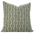 Decorative handblock print Lotus cushion cover, green color, full pillow view on sofa or bed