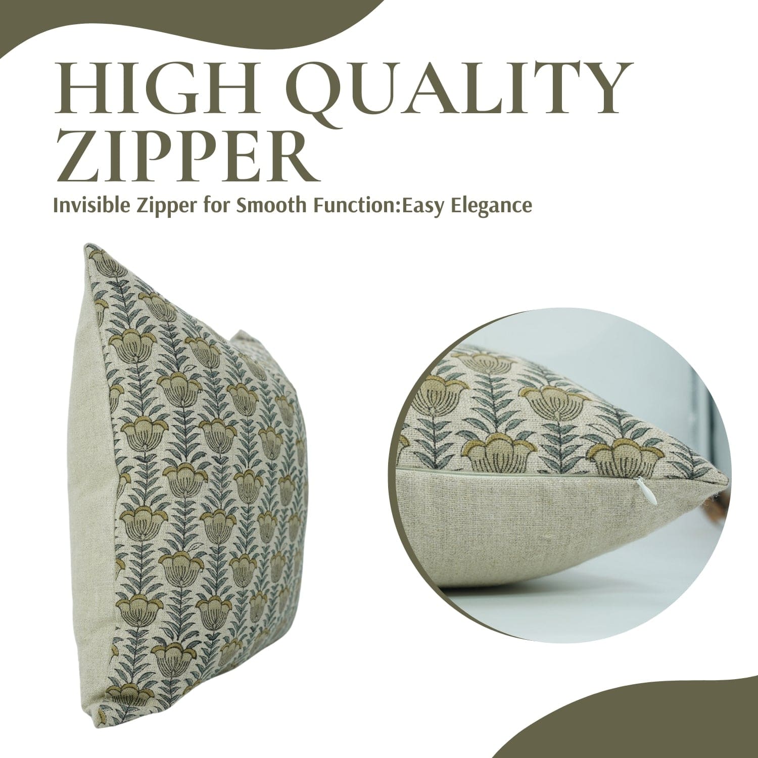 Block Printed Lotus Thick Linen Pillow Cover