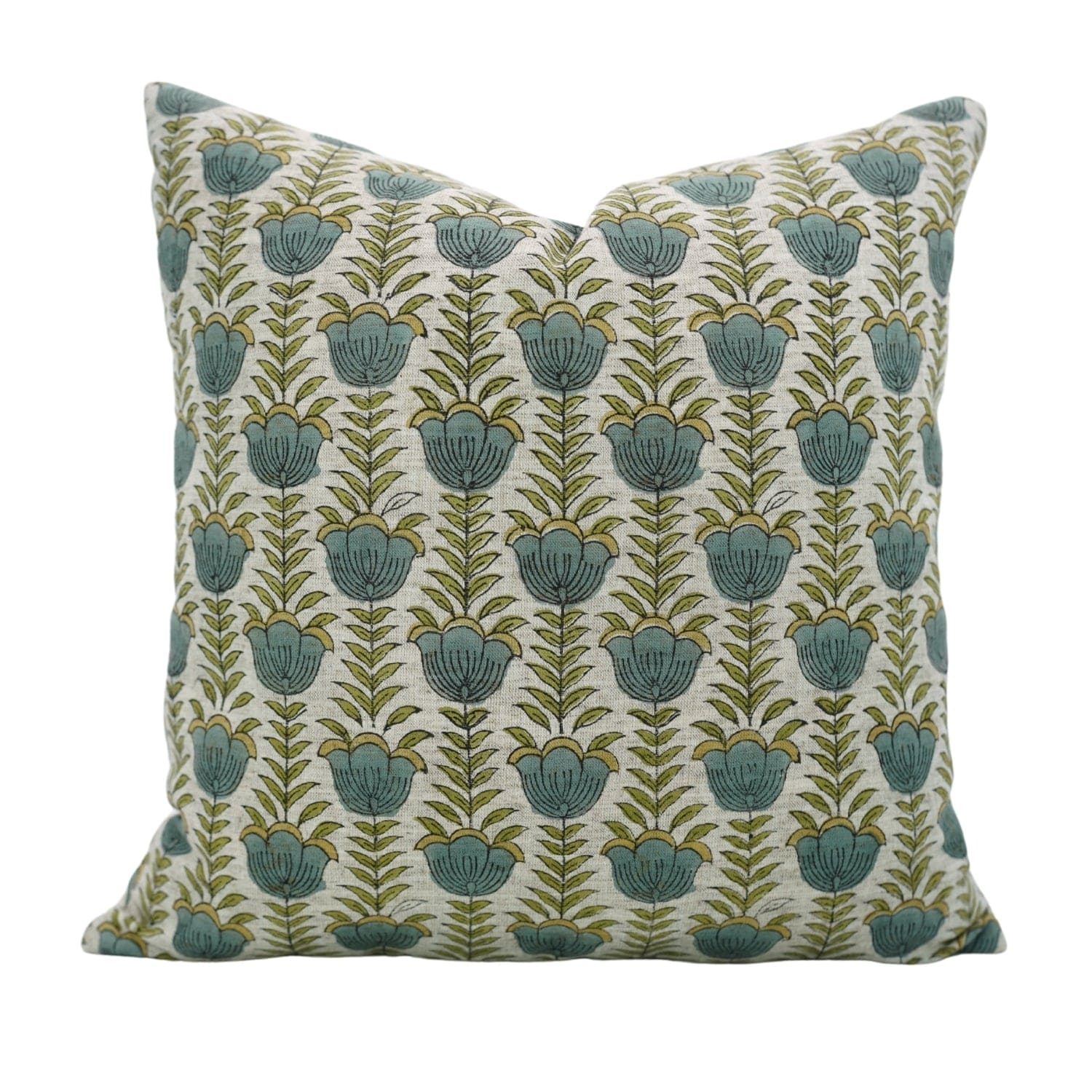 Floral Viscose Linen Block Print Throw Pillow Case Heritage Lotus Floral Viscose Linen Block Print Throw Pillow Case Heritage Lotus