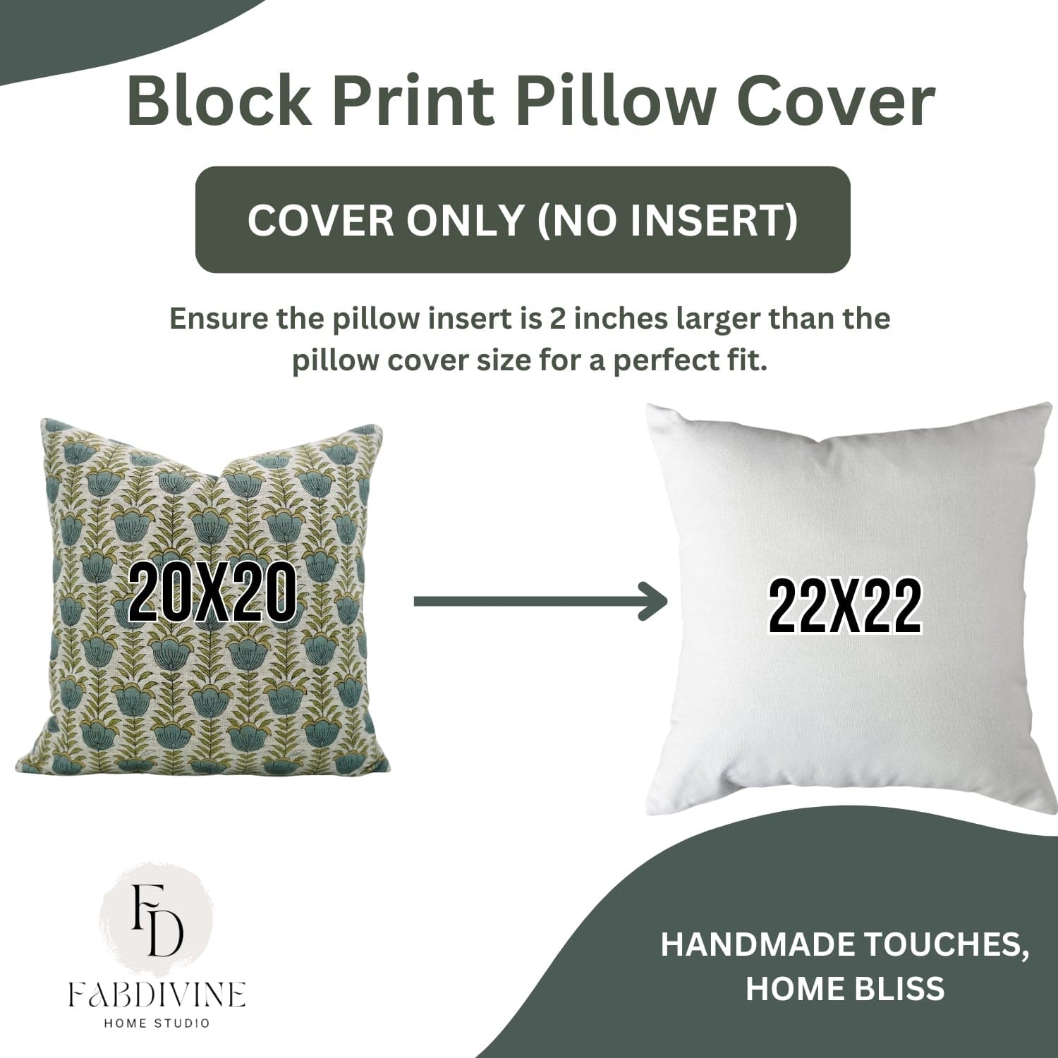 Hand-blocked HAND PRINT pillow cover in natural linen