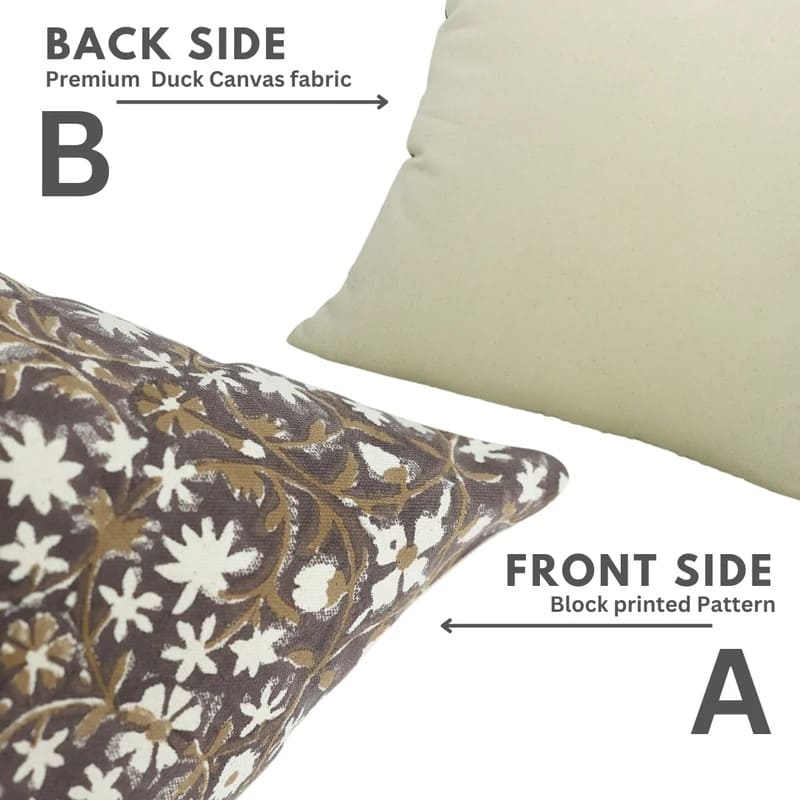 Block Print Green Floral Pillow Cover - Mahalakshmi