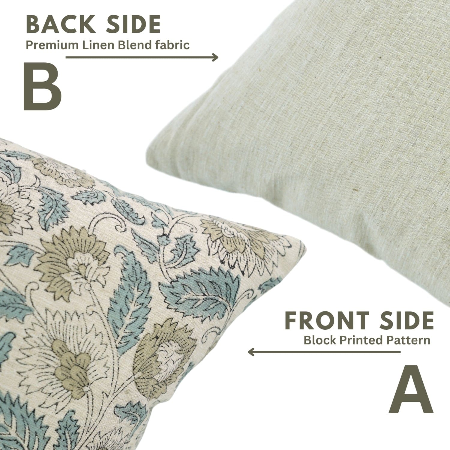 Light Blue Floral Linen blend Cushion - Mandakani