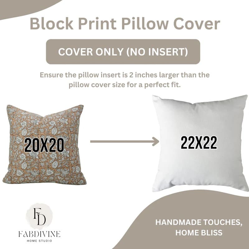 Block print pillow cover with floral motifs, bright hues