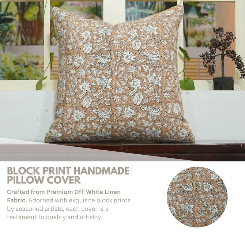 Hand print pillow cover, soft cotton for lounge chairs