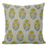 Decorative pillow with yellow floral pattern on a white background
