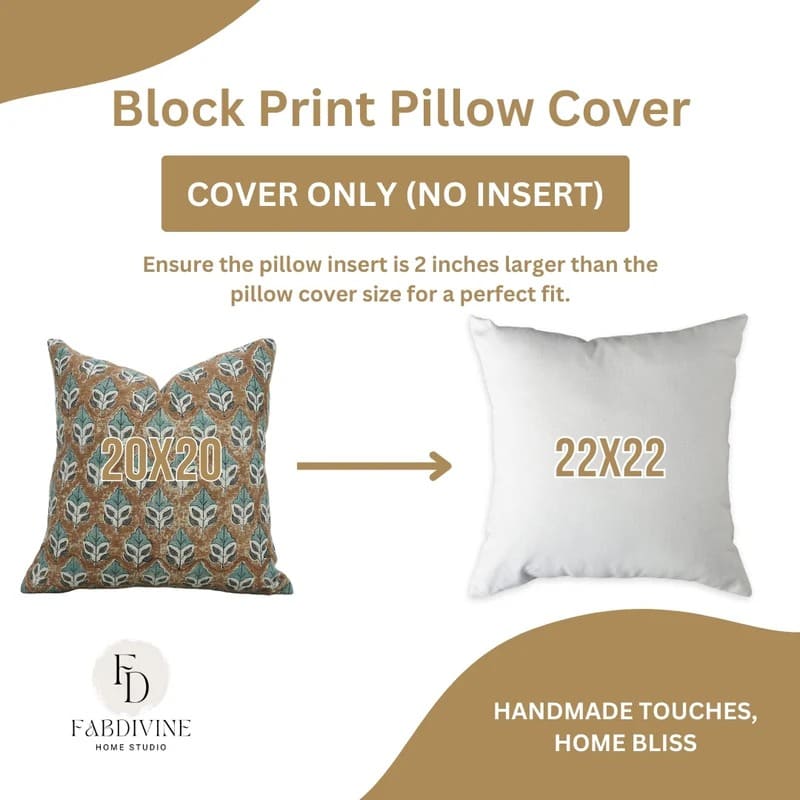 Premium hand print pillow cover in natural linen fabric