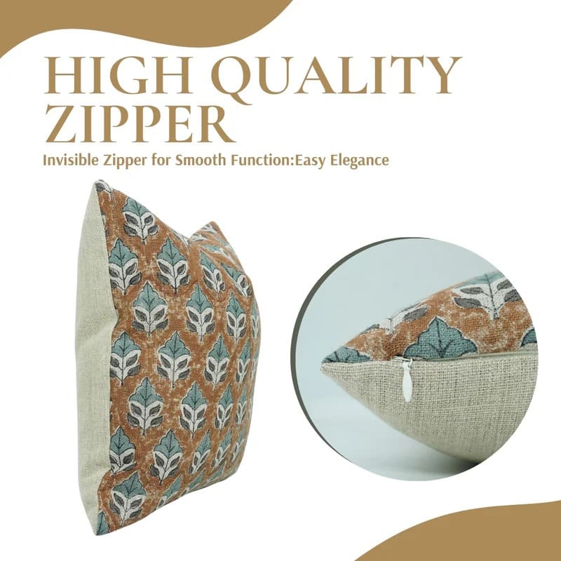 Block Print Mayur Floral Linen Cushion Cover