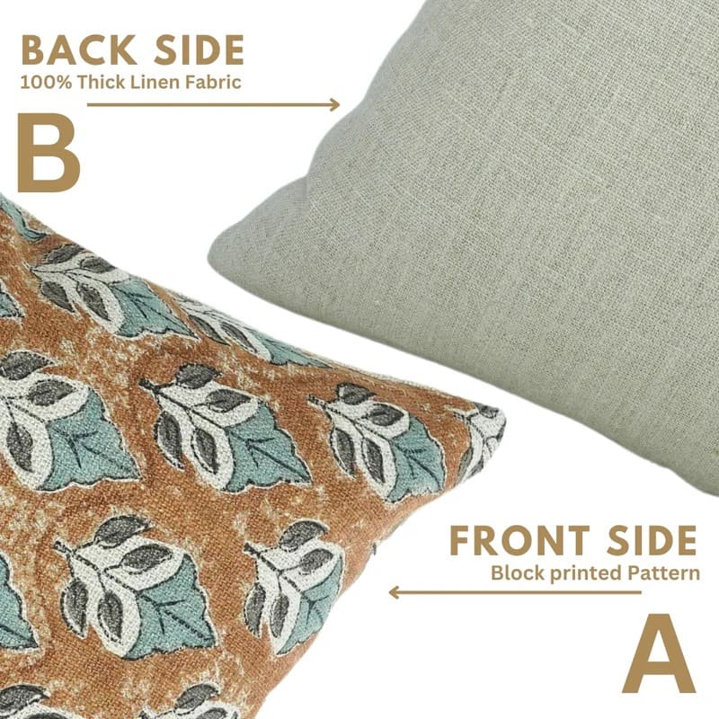 Block Print Mayur Floral Linen Cushion Cover