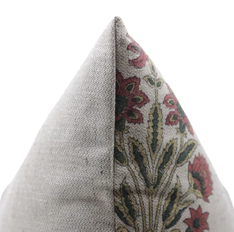 Linen Block Print Pink Floral Pillow - Mor Pankh