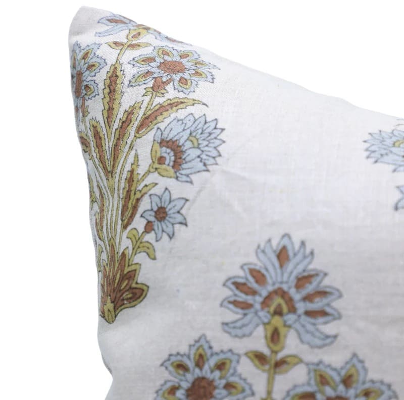 Handmade Blue Floral Pillow Cover - Mor Pankh
