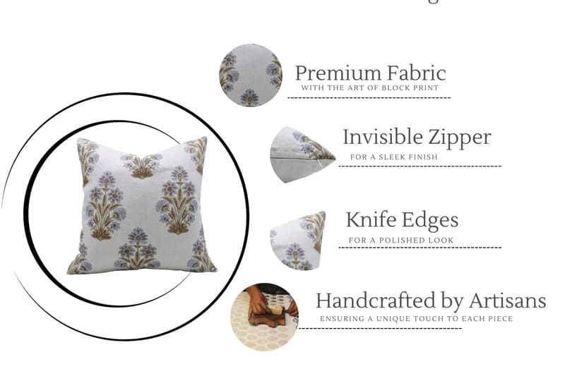 Handmade Blue Floral Pillow Cover - Mor Pankh