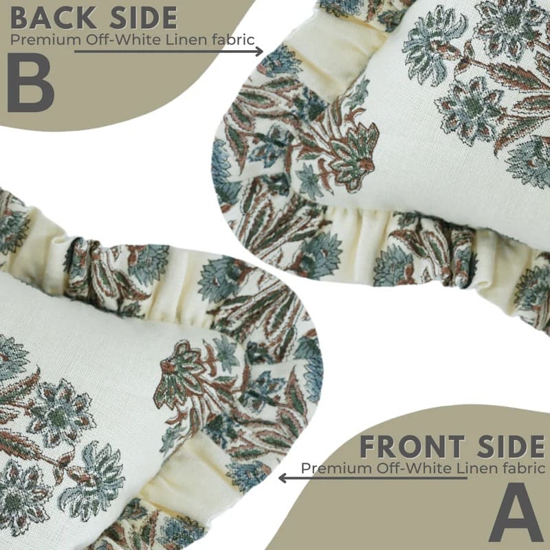 Handmade Gray Floral Linen Frill Throw Cover
