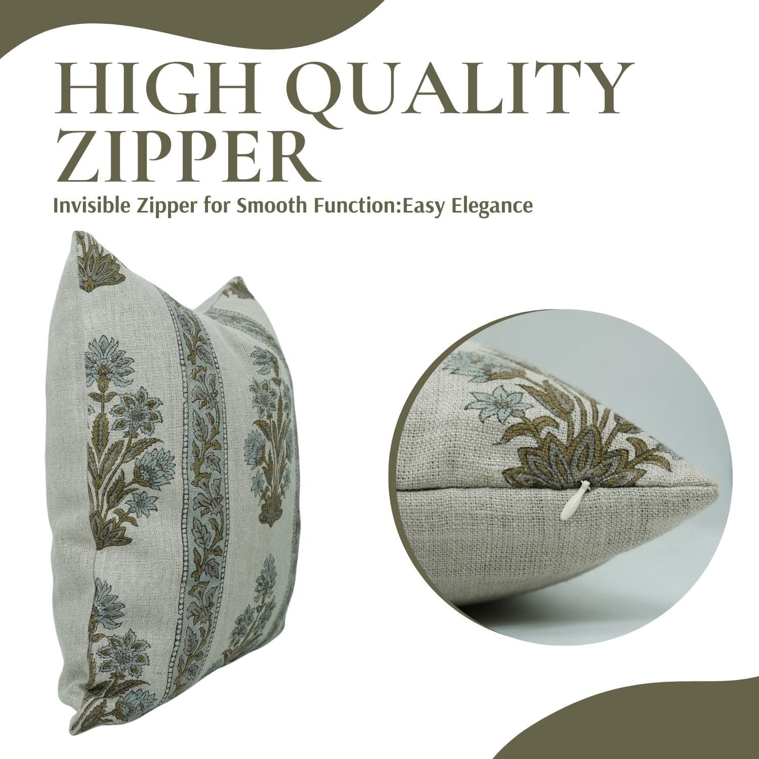 Handmade Morpankh Border Linen Pillow Cover