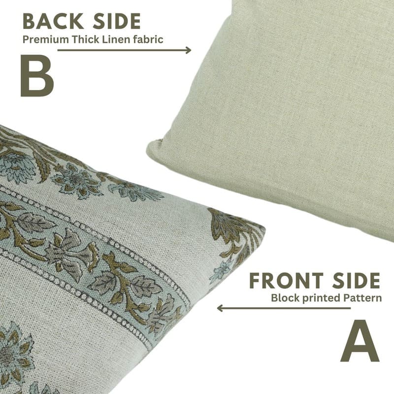 Hand Print Linen Floral Throw Cover - Morpankh