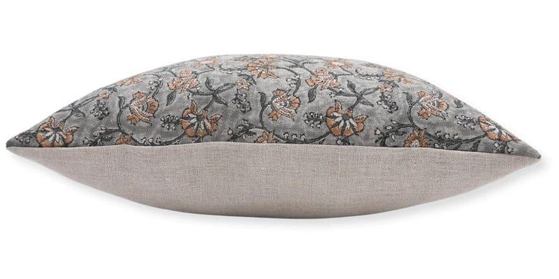 Block Print Brown Floral Pillow Cover - Naayab