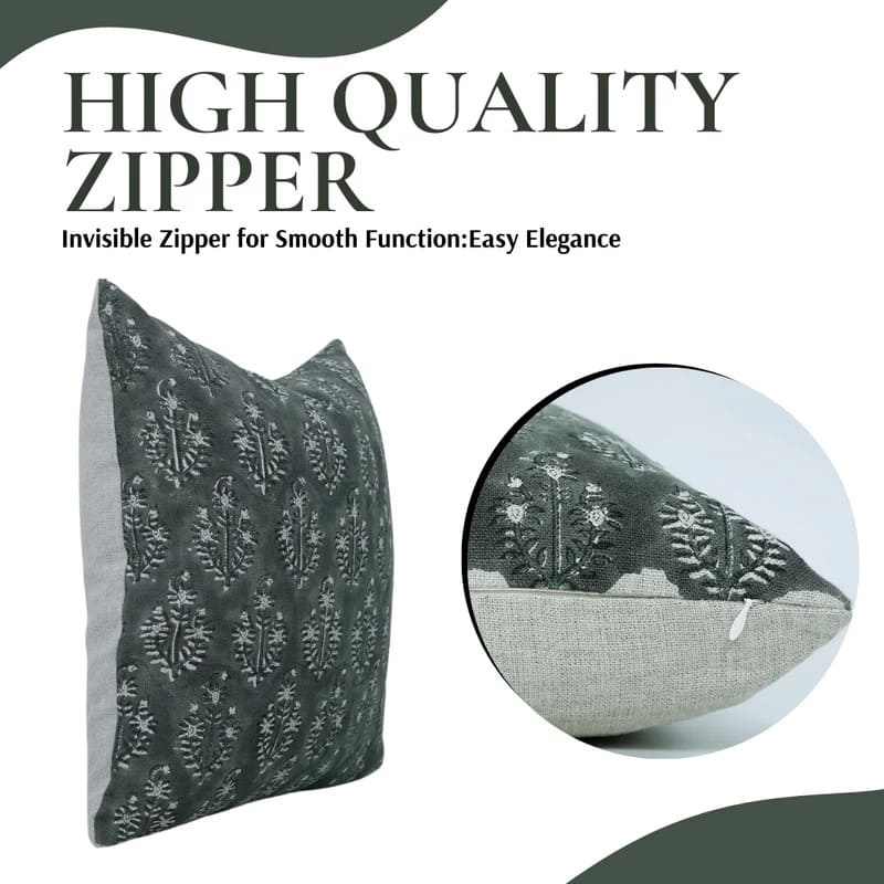 Indian Floral Print Linen Pillow Cover - Neelgagan
