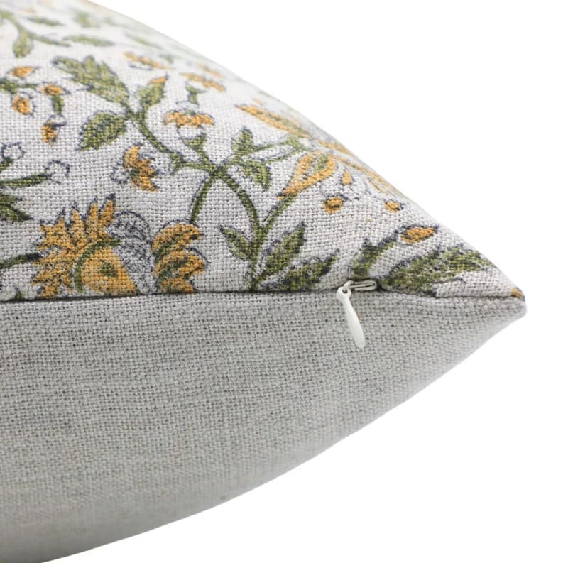 Floral-patterned pillow with a zipper