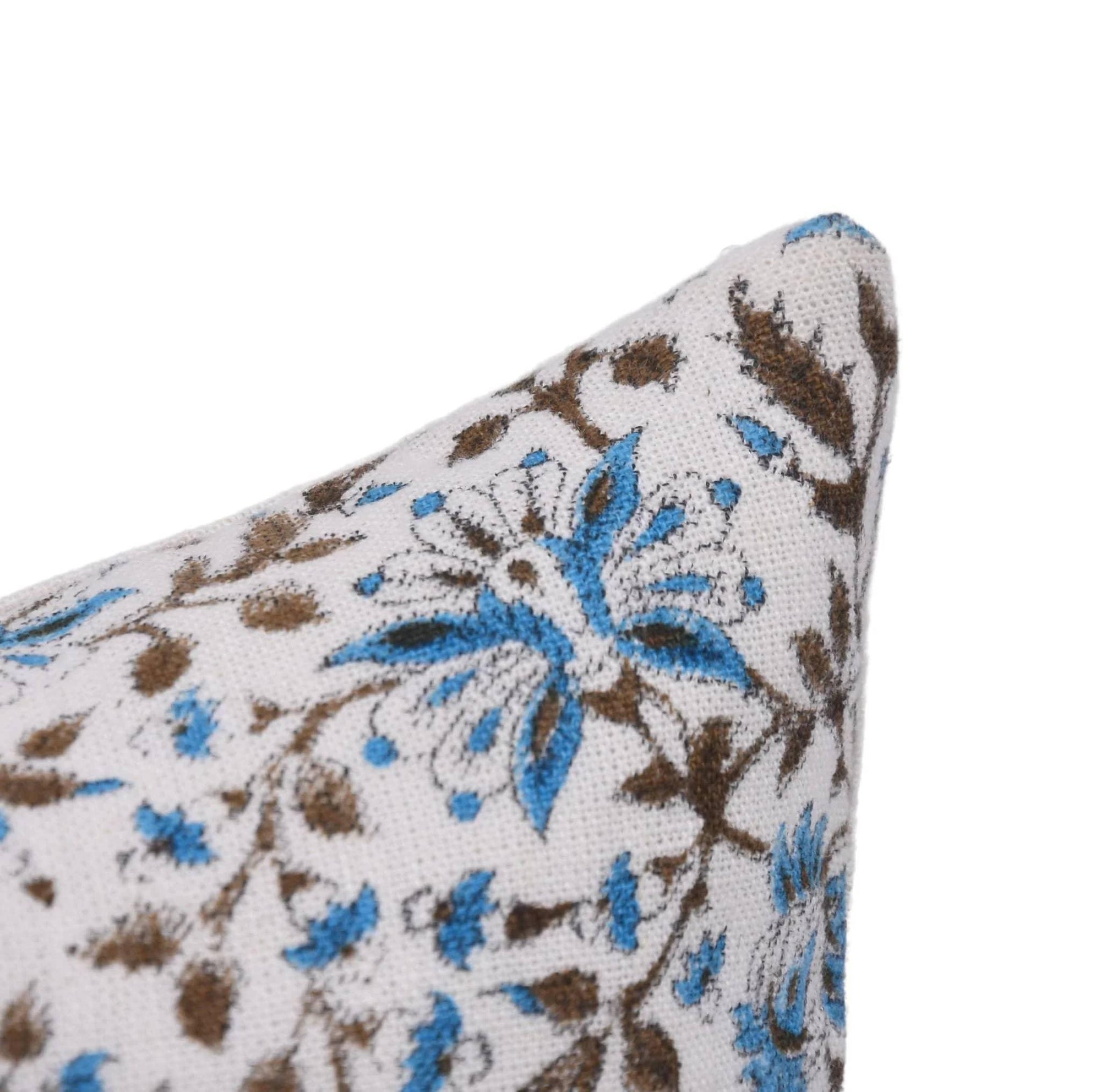 Decorative Blue and brown Floral patterned pillow 