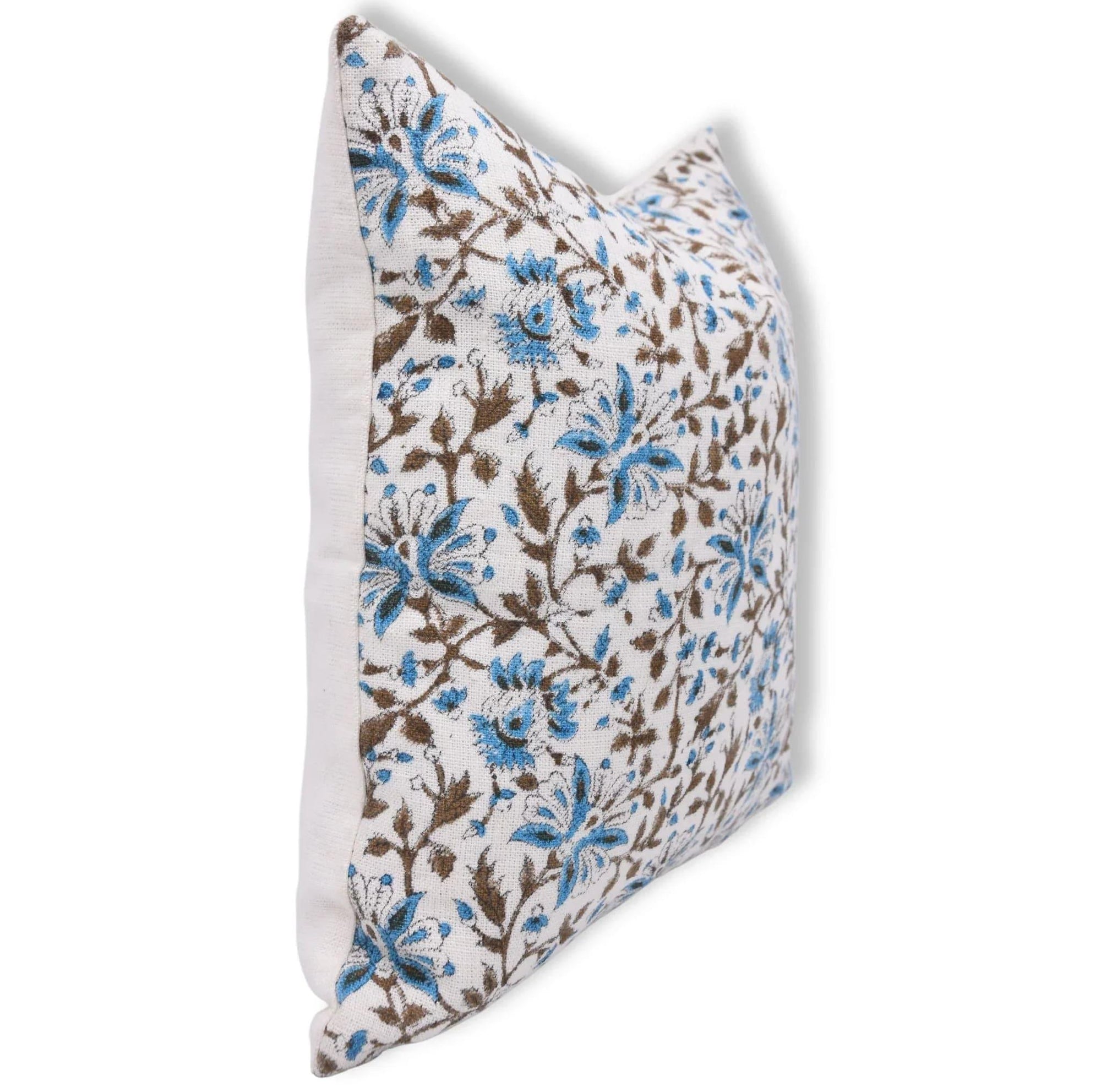 Decorative Blue and brown Floral patterned pillow 