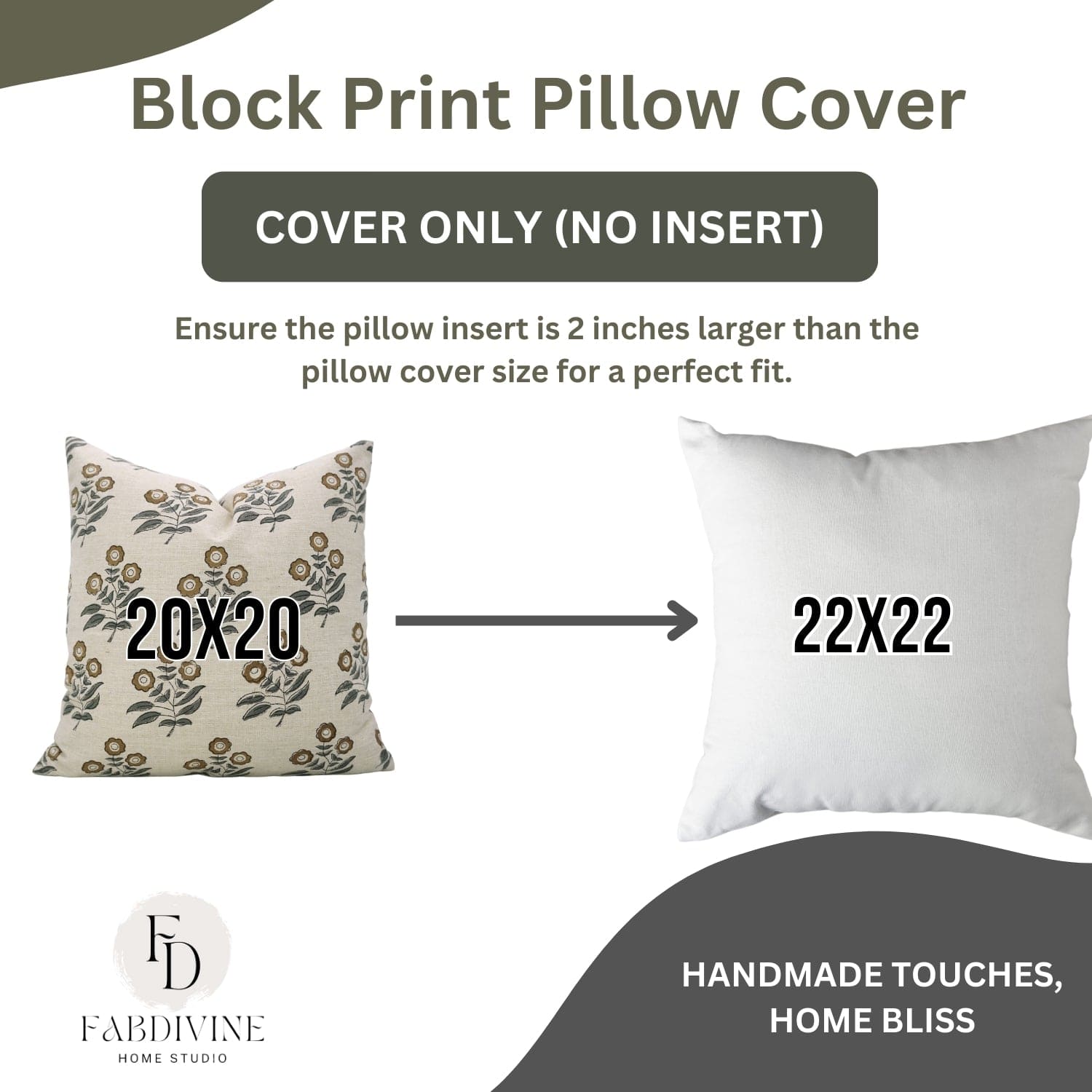 BLOCK PRINT decorative pillow cover for beds and couches