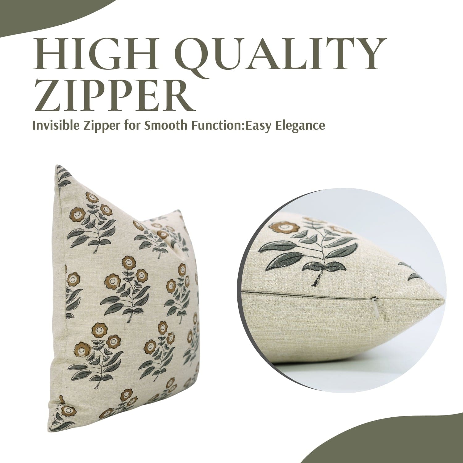 Handcrafted Brown Floral Linen Pillow Cover - Neha