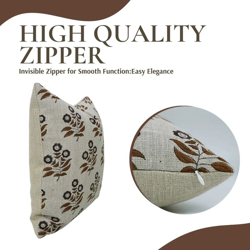 Handcrafted Floral Linen Cushion Cover - Neha