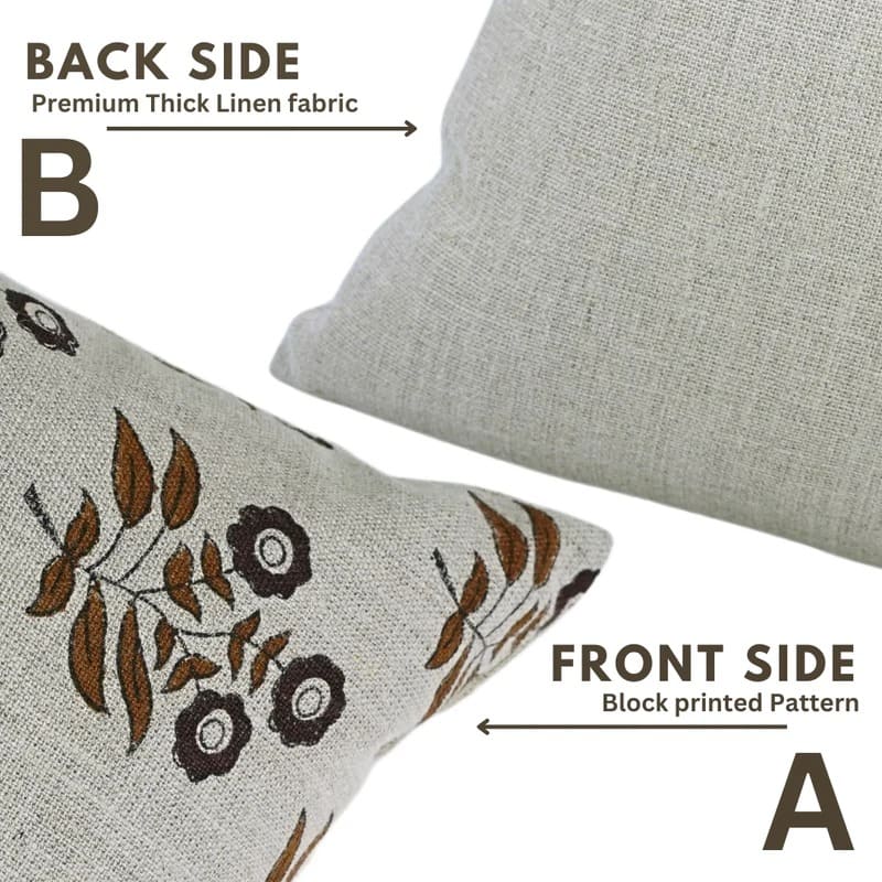 Handcrafted Floral Linen Cushion Cover - Neha